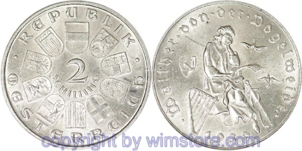 1. Republik, 2 Schilling 1930, Walther von der Vogelweide, J 432, Silber, ss