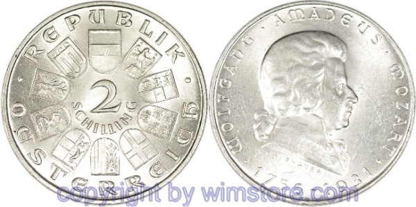 1. Republik, 2 Schilling 1931, Wolfgang Amadeus Mozart, J 433, Silber, vz
