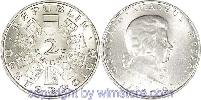 1. Republik, 2 Schilling 1931, Wolfgang Amadeus Mozart, J 433, Silber, vz