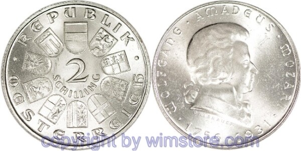 1. Republik, 2 Schilling 1931, Wolfgang Amadeus Mozart, J 433, Silber, vz