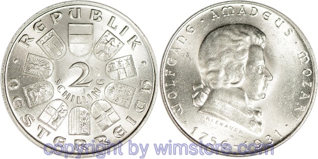 1. Republik, 2 Schilling 1931, Wolfgang Amadeus Mozart, J 433, Silber, vz