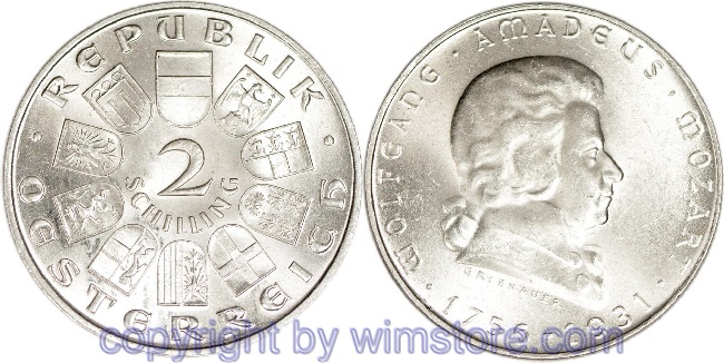 1. Republik, 2 Schilling 1931, Wolfgang Amadeus Mozart, J 433, Silber, vz