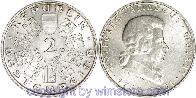 1. Republik, 2 Schilling 1931, Wolfgang Amadeus Mozart, J 433, Silber, vz