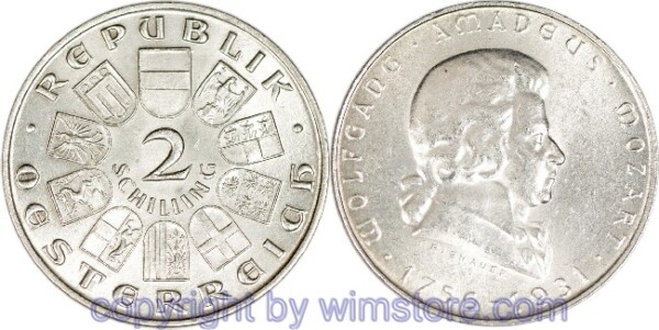 1. Republik, 2 Schilling 1931, Wolfgang Amadeus Mozart, J 433, Silber, vz, fleckig