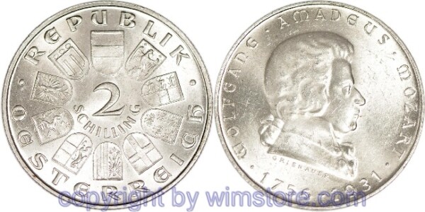 1. Republik, 2 Schilling 1931, Wolfgang Amadeus Mozart, J 433, Silber, vz, fleckig