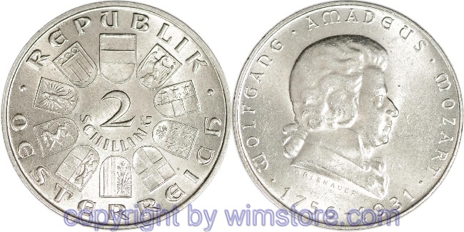 1. Republik, 2 Schilling 1931, Wolfgang Amadeus Mozart, J 433, Silber, vz, fleckig