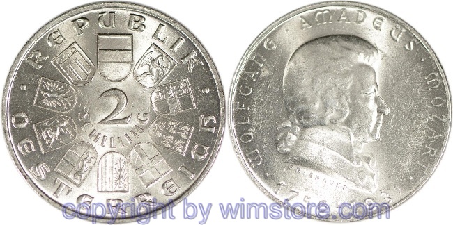 1. Republik, 2 Schilling 1931, Wolfgang Amadeus Mozart, J 433, Silber, ss
