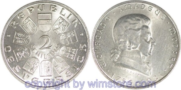 1. Republik, 2 Schilling 1931, Wolfgang Amadeus Mozart, J 433, Silber, ss