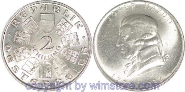 1. Republik, 2 Schilling 1932, Joseph Haydn, J 434, Silber, vz-st, fleckig