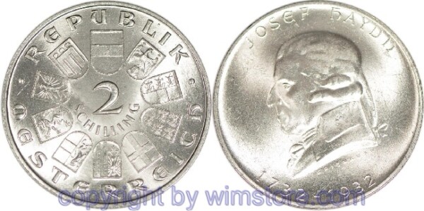 1. Republik, 2 Schilling 1932, Joseph Haydn, J 434, Silber, vz-st