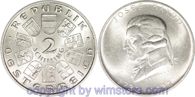 1. Republik, 2 Schilling 1932, Joseph Haydn, J 434, Silber, vz