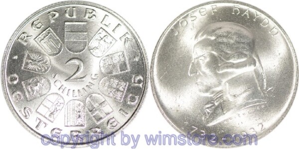 1. Republik, 2 Schilling 1932, Joseph Haydn, J 434, Silber, vz