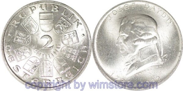 1. Republik, 2 Schilling 1932, Joseph Haydn, J 434, Silber, vz, fleckig