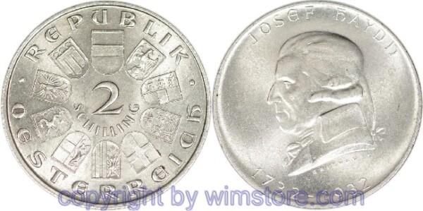1. Republik, 2 Schilling 1932, Joseph Haydn, J 434, Silber, vz, fleckig