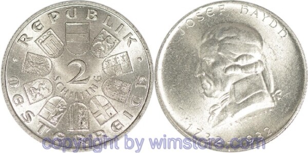 1. Republik, 2 Schilling 1932, Joseph Haydn, J 434, Silber, vz, fleckig