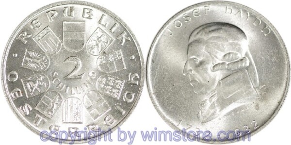 1. Republik, 2 Schilling 1932, Joseph Haydn, J 434, Silber, vz, fleckig
