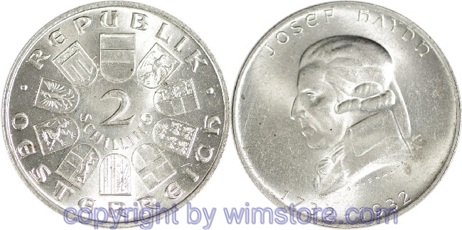 1. Republik, 2 Schilling 1932, Joseph Haydn, J 434, Silber, vz, fleckig