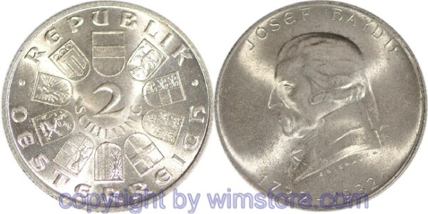 1. Republik, 2 Schilling 1932, Joseph Haydn, J 434, Silber, vz, fleckig