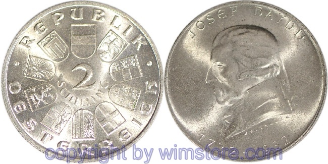 1. Republik, 2 Schilling 1932, Joseph Haydn, J 434, Silber, vz, fleckig