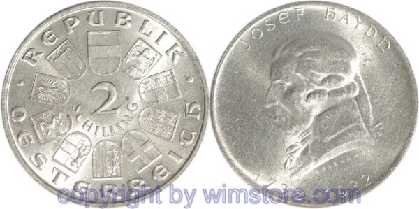 1. Republik, 2 Schilling 1932, Joseph Haydn, J 434, Silber, vz, fleckig