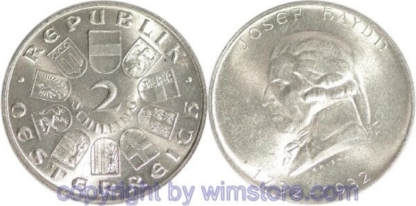 1. Republik, 2 Schilling 1932, Joseph Haydn, J 434, Silber, vz, fleckig