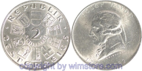 1. Republik, 2 Schilling 1932, Joseph Haydn, J 434, Silber, vz, fleckig