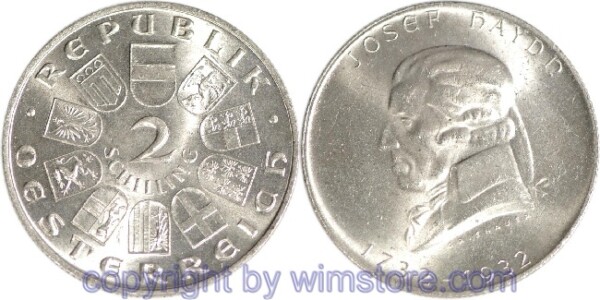 1. Republik, 2 Schilling 1932, Joseph Haydn, J 434, Silber, vz, fleckig