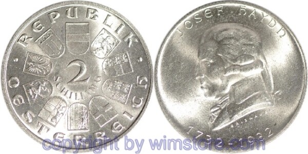 1. Republik, 2 Schilling 1932, Joseph Haydn, J 434, Silber, vz, fleckig