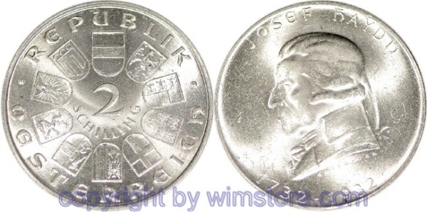 1. Republik, 2 Schilling 1932, Joseph Haydn, J 434, Silber, vz, fleckig