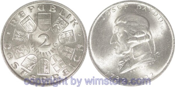 1. Republik, 2 Schilling 1932, Joseph Haydn, J 434, Silber, vz, fleckig