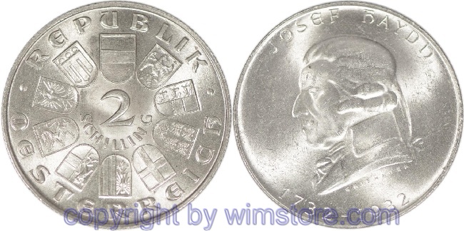 1. Republik, 2 Schilling 1932, Joseph Haydn, J 434, Silber, vz, fleckig