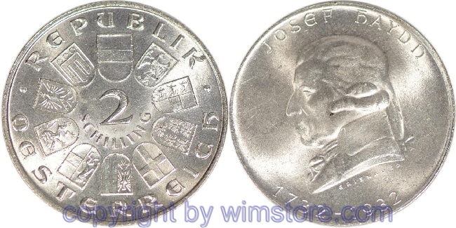 1. Republik, 2 Schilling 1932, Joseph Haydn, J 434, Silber, vz, fleckig