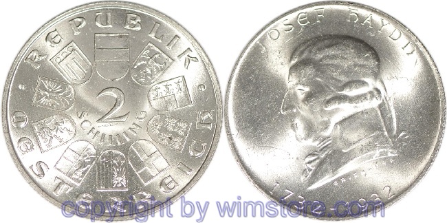 1. Republik, 2 Schilling 1932, Joseph Haydn, J 434, Silber, vz, fleckig