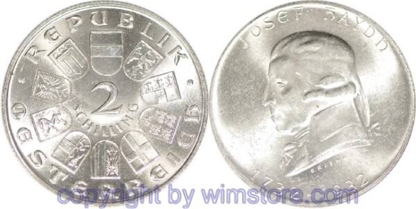 1. Republik, 2 Schilling 1932, Joseph Haydn, J 434, Silber, vz, fleckig