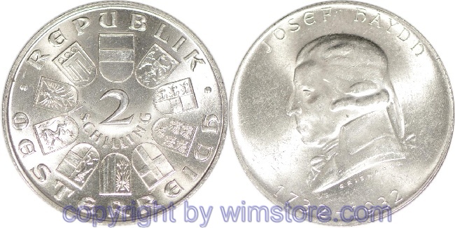 1. Republik, 2 Schilling 1932, Joseph Haydn, J 434, Silber, vz, fleckig