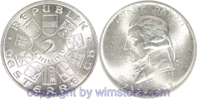1. Republik, 2 Schilling 1932, Joseph Haydn, J 434, Silber, vz, fleckig