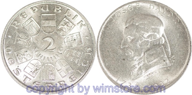 1. Republik, 2 Schilling 1932, Joseph Haydn, J 434, Silber, ss, fleckig