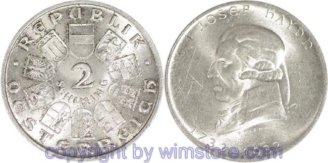 1. Republik, 2 Schilling 1932, Joseph Haydn, J 434, Silber, ss, fleckig
