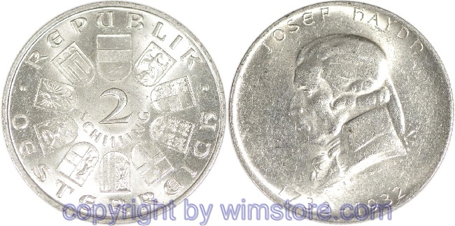 1. Republik, 2 Schilling 1932, Joseph Haydn, J 434, Silber, ss, fleckig