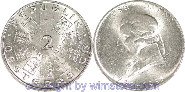 1. Republik, 2 Schilling 1932, Joseph Haydn, J 434, Silber, ss, fleckig