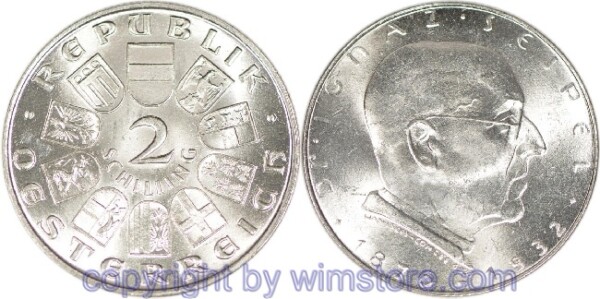 1. Republik, 2 Schilling o.J. (1933), Dr. Ignaz Seipel, J 435, Silber, vz