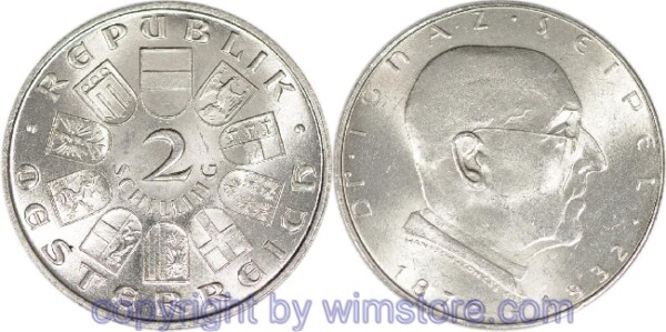 1. Republik, 2 Schilling o.J. (1933), Dr. Ignaz Seipel, J 435, Silber, vz