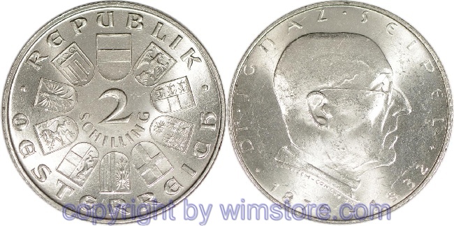 1. Republik, 2 Schilling o.J. (1933), Dr. Ignaz Seipel, J 435, Silber, ss