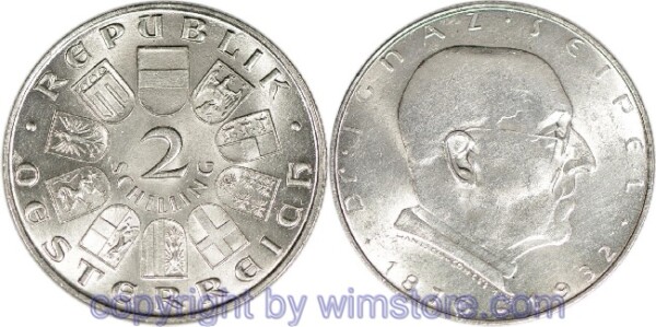 1. Republik, 2 Schilling o.J. (1933), Dr. Ignaz Seipel, J 435, Silber, ss