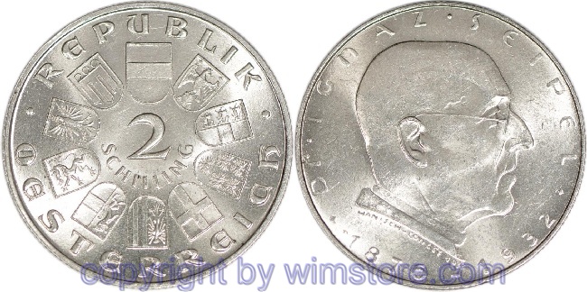 1. Republik, 2 Schilling o.J. (1933), Dr. Ignaz Seipel, J 435, Silber, ss
