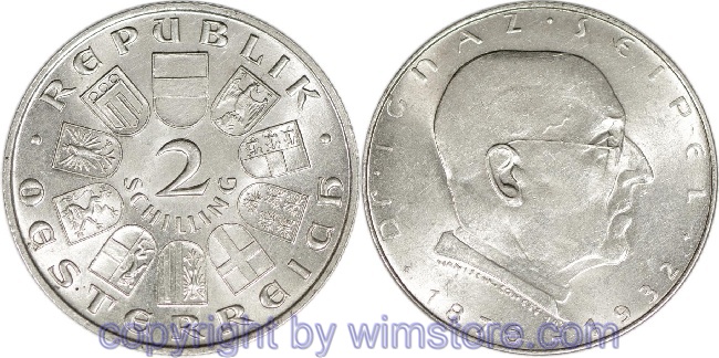 1. Republik, 2 Schilling o.J. (1933), Dr. Ignaz Seipel, J 435, Silber, ss