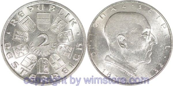 1. Republik, 2 Schilling o.J. (1933), Dr. Ignaz Seipel, J 435, Silber, ss, fleckig