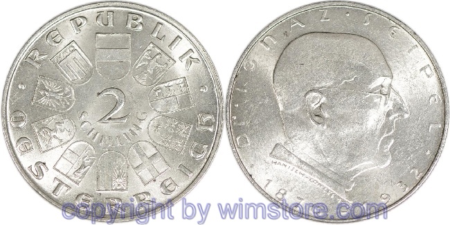 1. Republik, 2 Schilling o.J. (1933), Dr. Ignaz Seipel, J 435, Silber, ss, fleckig