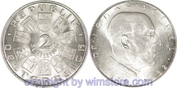 1. Republik, 2 Schilling o.J. (1933), Dr. Ignaz Seipel, J 435, Silber, ss, fleckig