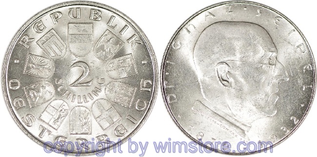 1. Republik, 2 Schilling o.J. (1933), Dr. Ignaz Seipel, J 435, Silber, ss, fleckig